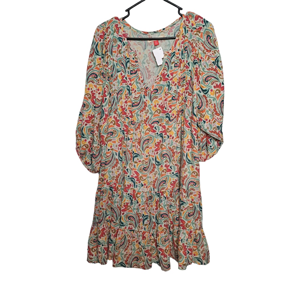 Marine Layer Scarlett Women's Multicolor Long Sleeve Boho Mini Dress Large - Picture 2 of 10
